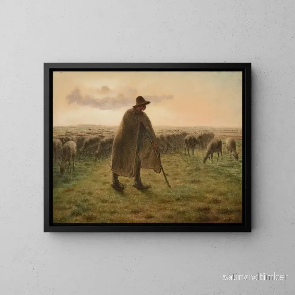 Reproduktion av målningen Berger som håller sitt hjord – Jean-François Millet Reproduktion av målningen Berger som håller sitt hjord – Jean-François Millet