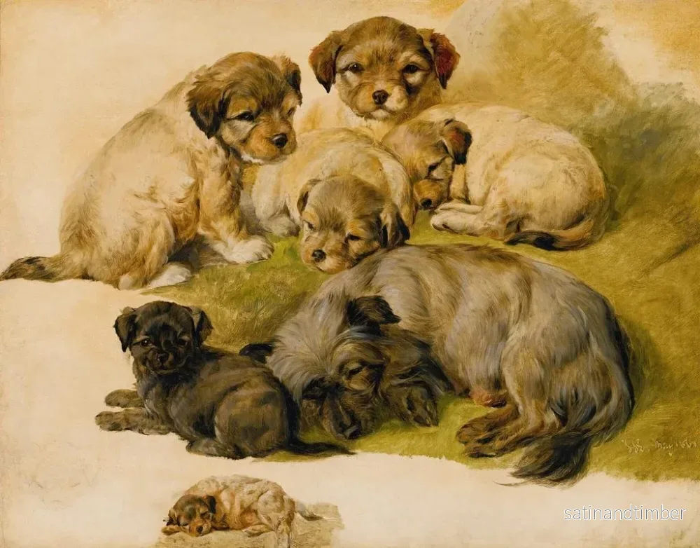Reproduktion av målningen Studie av en grythund och valpar - Sir Edwin Henry Landseer Krets - Bild 2