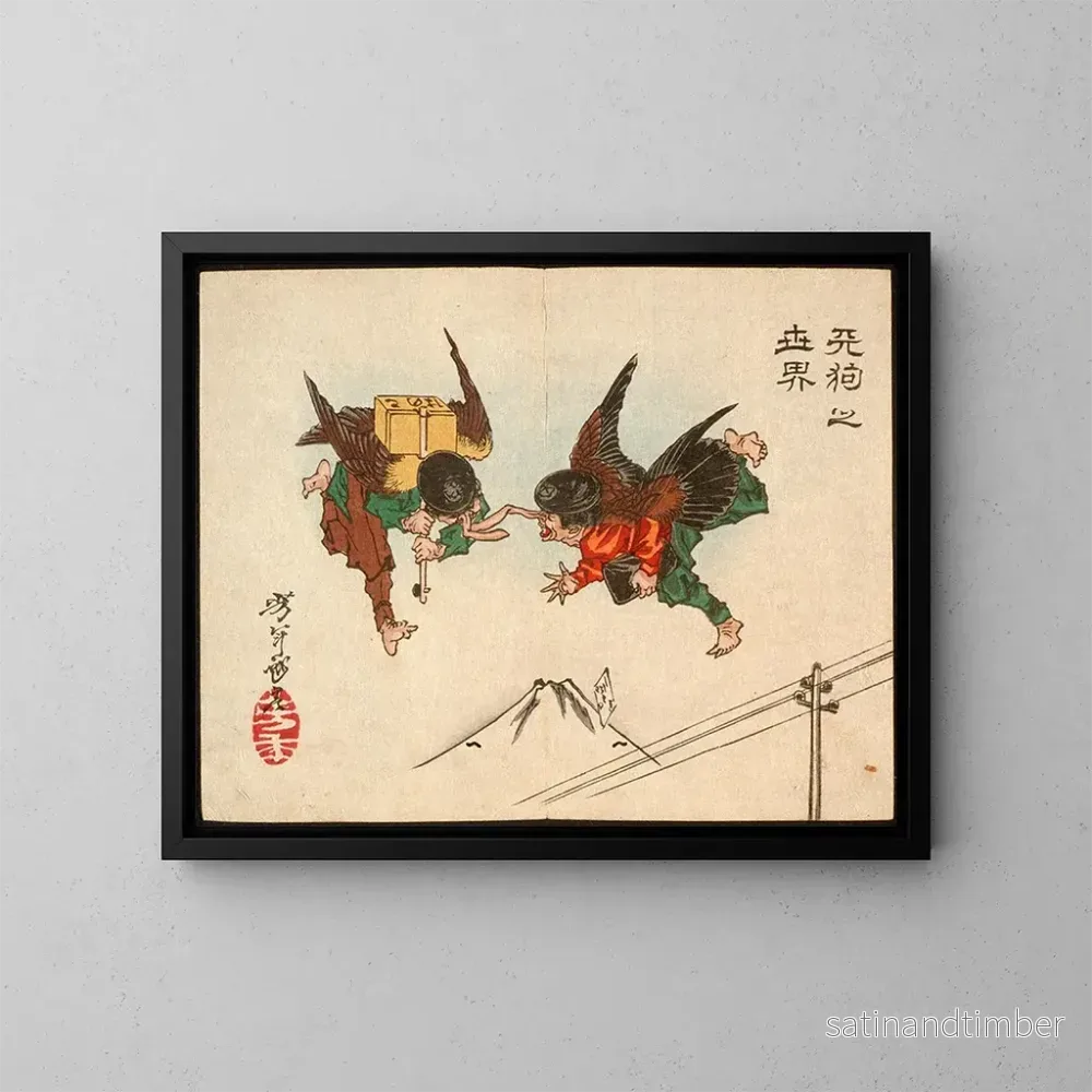 Reproduktion av målningen Messagers Tengu som krockar i full fart - Tsukioka Yoshitoshi