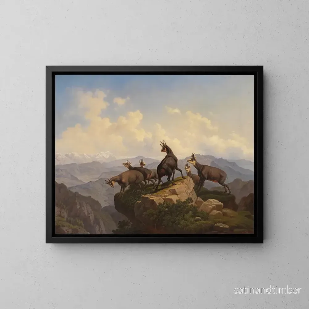 Reproduktion av målningen Chamois i Karwendel - Friedrich Hohe
