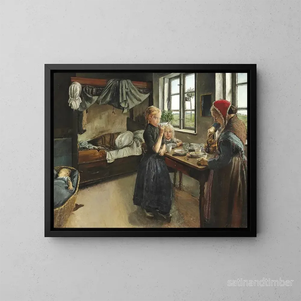 Reproduktion av målningen av inomhusmiljön i Ring by - Laurits Andersen Ring