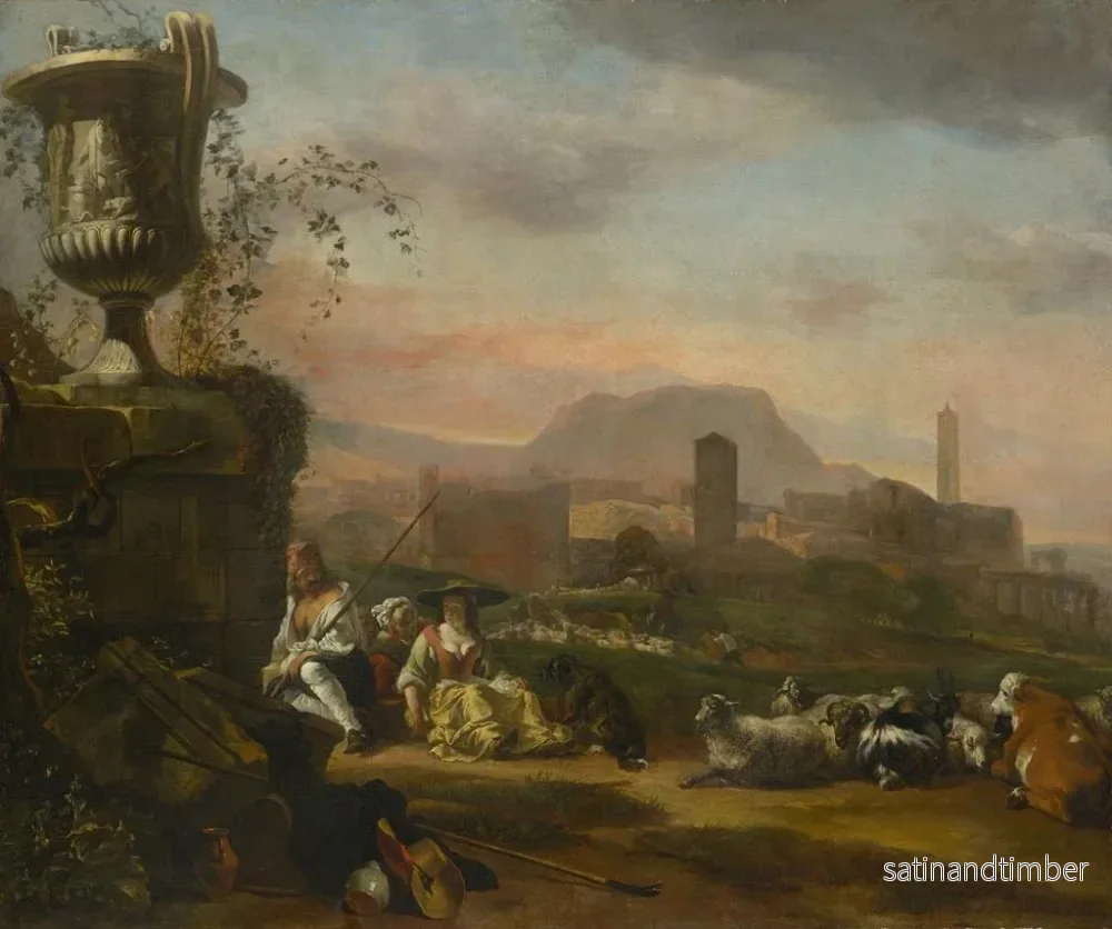 Reproduktion av målningen av romersk landskap med herdar - Jan Baptist Weenix - Bild 2
