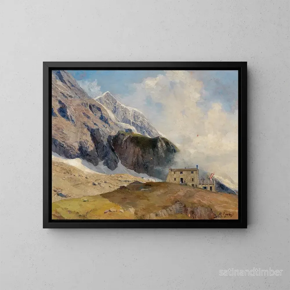 Reproduktion av målningen Vue sur la Hütte de Mayence dans les Hohe Tauern avec le Großes Wiesbachhorn en arrière-plan - Marie Egner