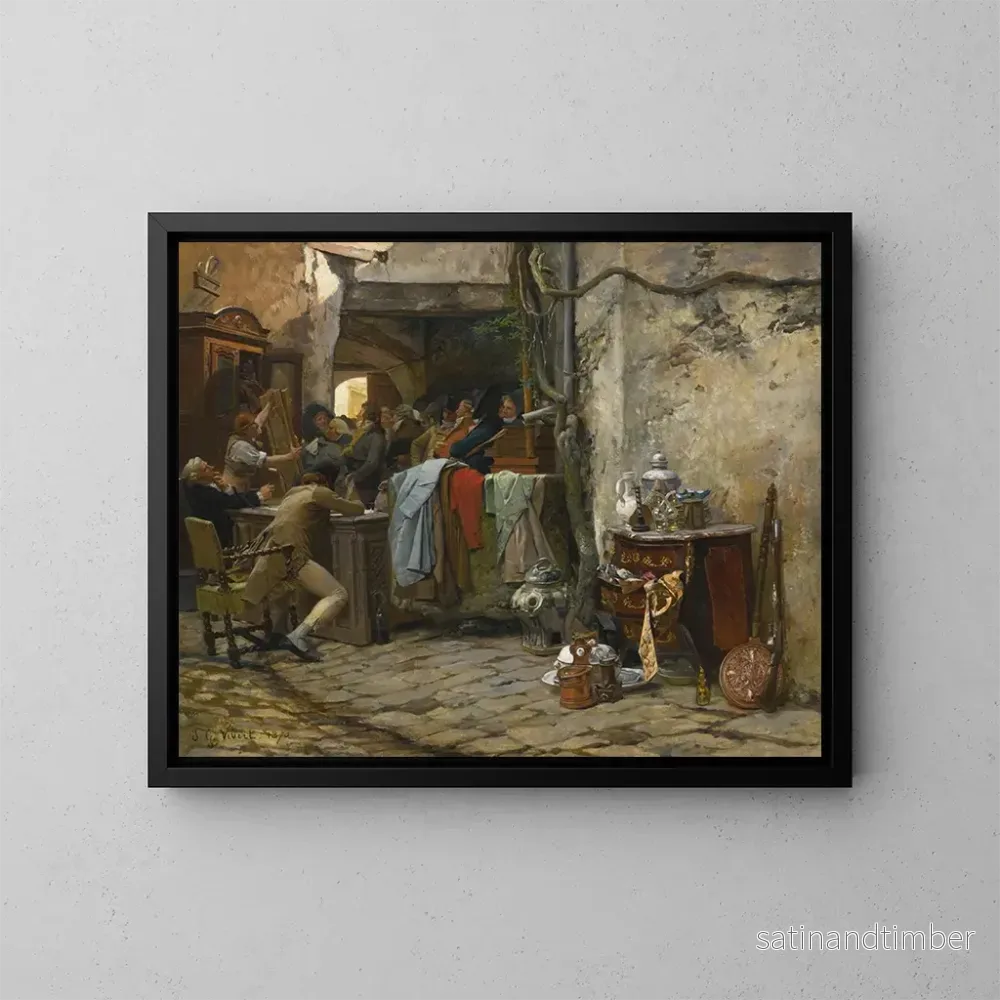 Reproduktion av målningen La vente mobilière - Jehan Georges Vibert