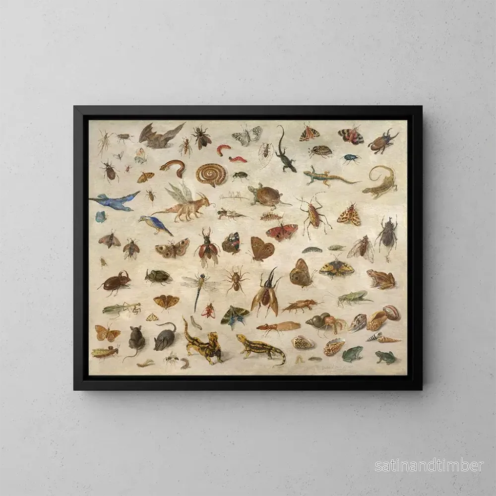 Reproduktion av målningen av insekter, groddjur, snäckor och möss - Jan van Kessel den äldre