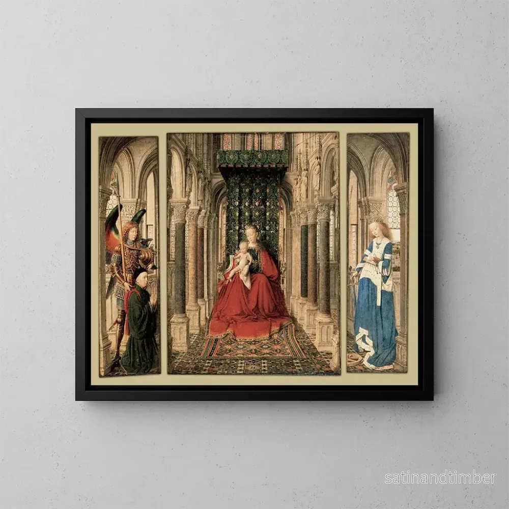 Reproduktion av målningen Triptyk av Maria och barnet, Sankt Mikael och Katarina – Jan van Eyck Reproduktion av målningen Triptyk av Maria och barnet, Sankt Mikael och Katarina – Jan van Eyck