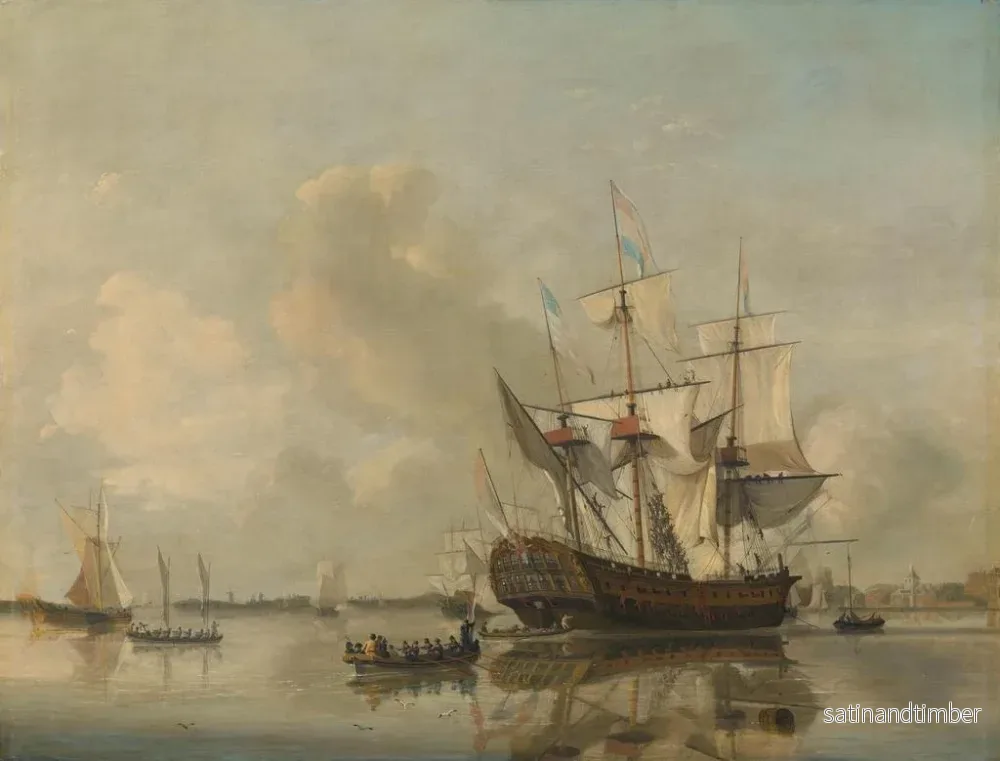 Reproduktion av målningen La frégate navale Rotterdam sur la Meuse près de Rotterdam - Nicolaas Baur - Bild 2