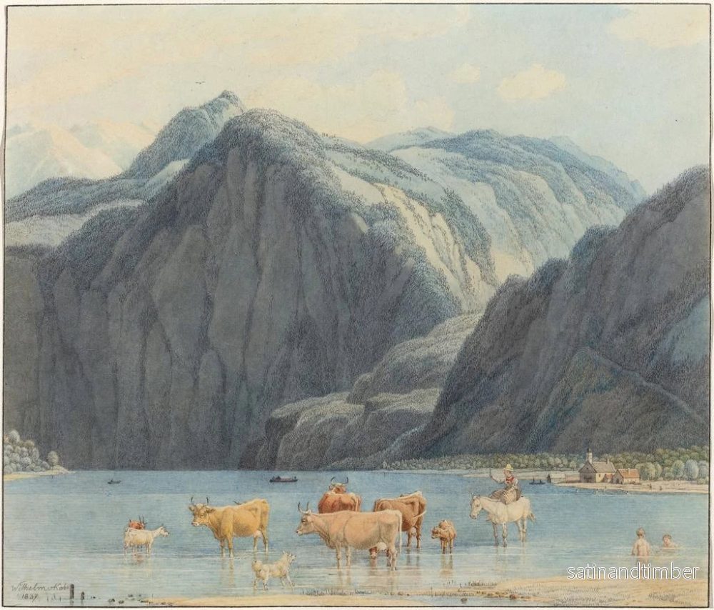 Reproduktion av målningen av Königsee-sjön med Saint-Barthélemy-klipporna - Wilhelm von Kobell - Bild 2