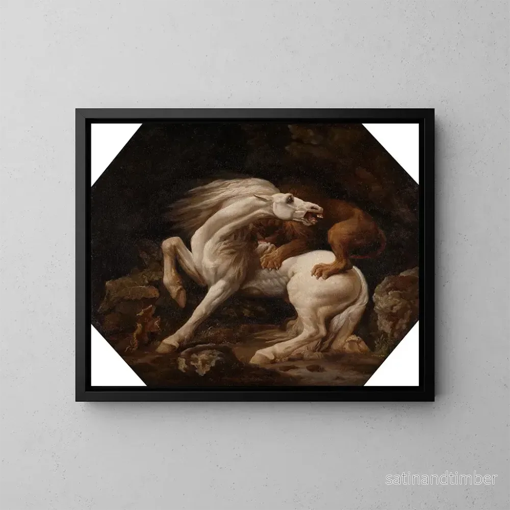Reproduktion av målningen av häst attackerad av ett lejon - George Stubbs