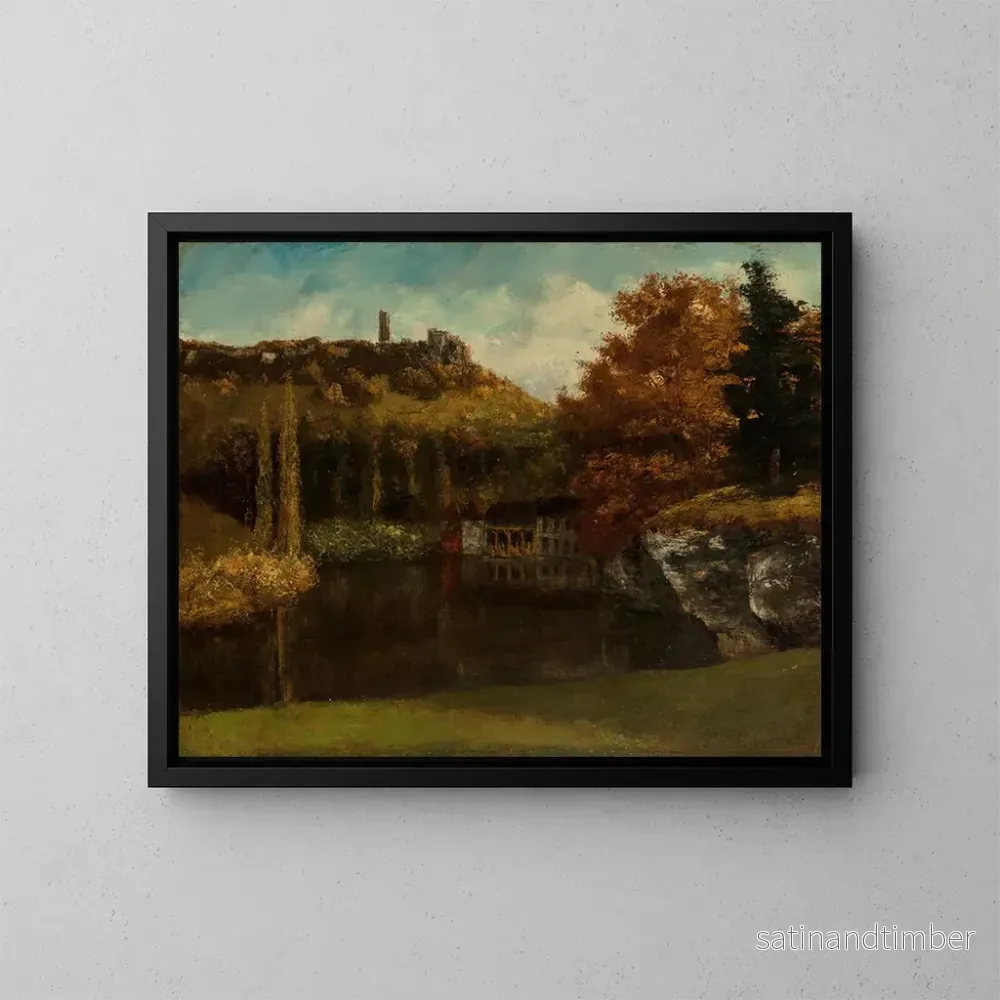 Reproduktion av målningen Le Lavoir, vy och ruiner av slottet Sceaux-en-Vallée – Gustave Courbet Reproduktion av målningen Le Lavoir, vy och ruiner av slottet Sceaux-en-Vallée – Gustave Courbet