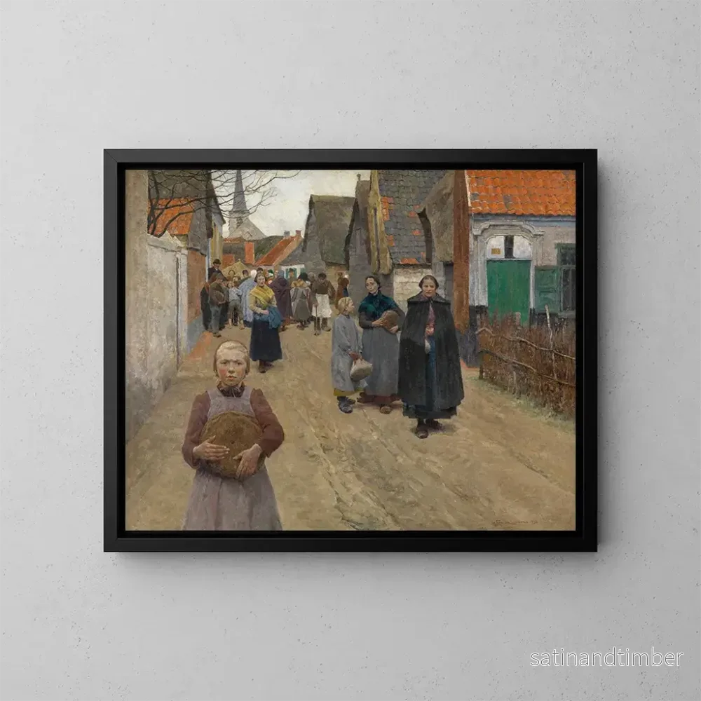 Reproduktion av målningen La distribution du pain dans le village - Frans Van Leemputten