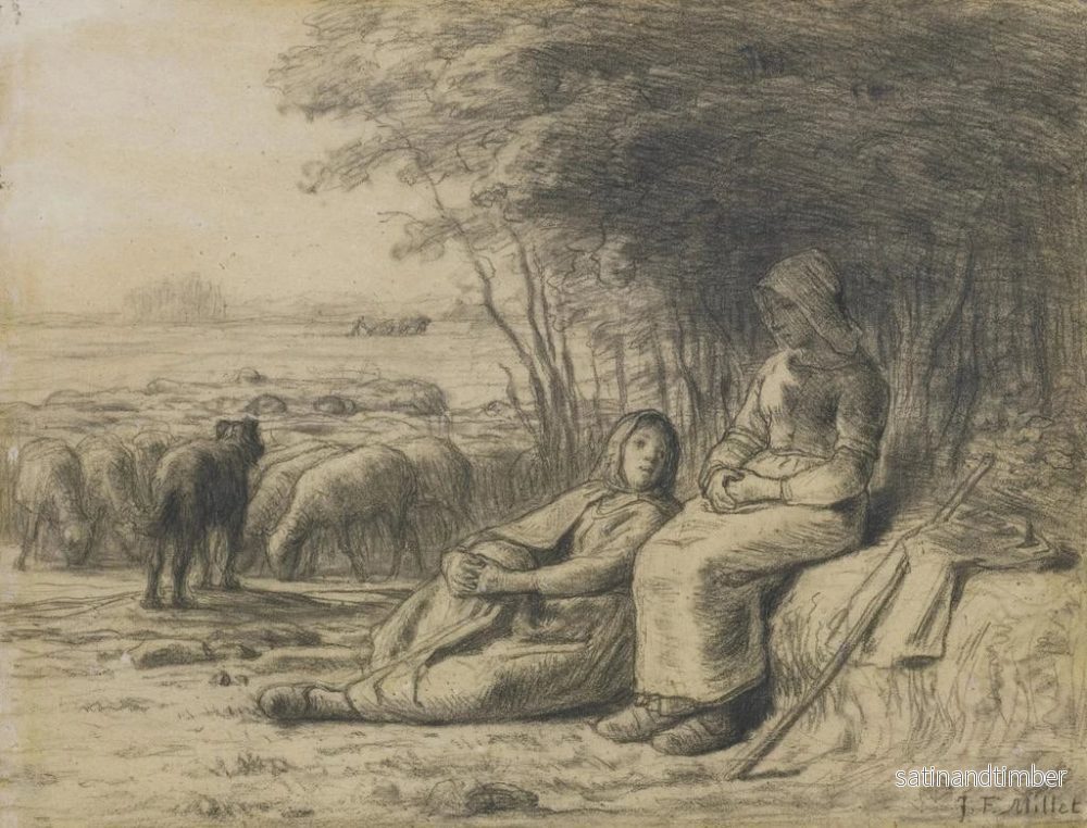 Reproduktion av målningen av två herdeskor och deras hjord - Jean-François Millet - Bild 2