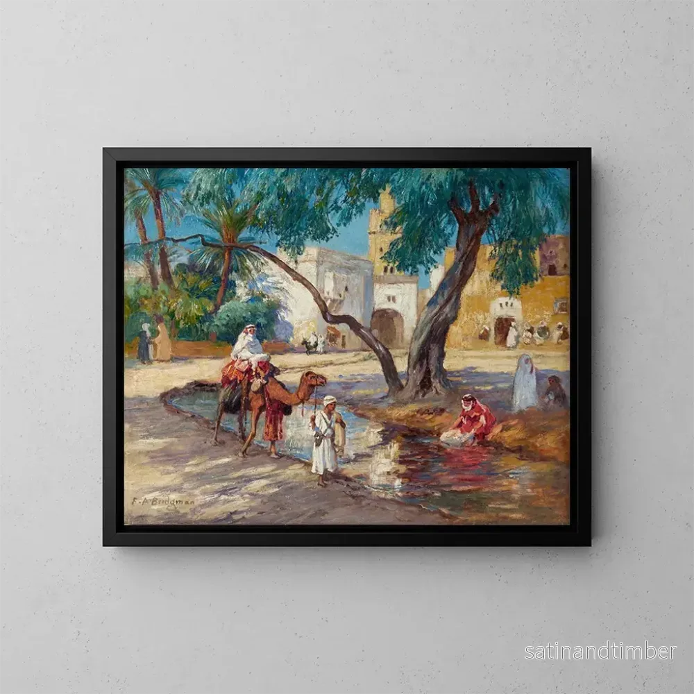 Reproduktion av målningen Vy av en algerisk by - Frederick Arthur Bridgman