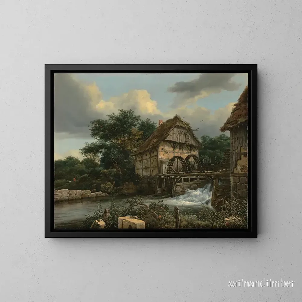Reproduktion av målningen av två vattenhjul och en öppen sluss - Jacob van Ruisdael