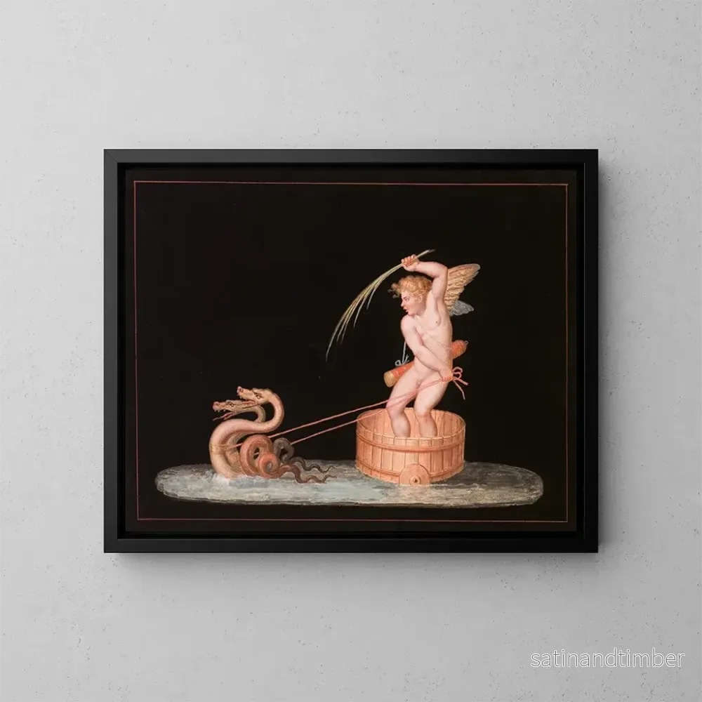 Reproduktion av målningen Cupid dragen av två sjöormar - Michelangelo Maestri