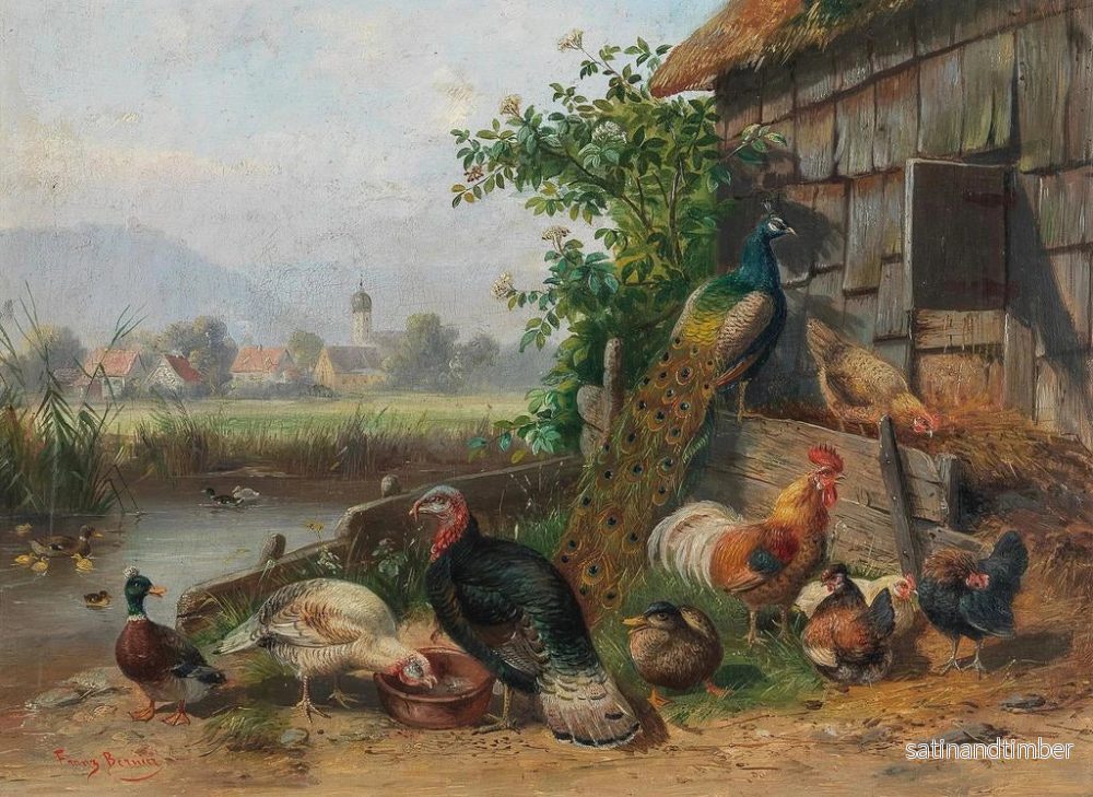 Reproduktion av målningen av fågel vid kanten av dammen med en by i bakgrunden - Franz Bernier - Bild 2