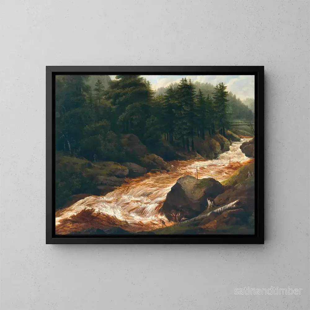 Reproduktion av målningen Bûcherons au torrent de montagne – Franz Scheyerer Reproduktion av målningen Bûcherons au torrent de montagne – Franz Scheyerer