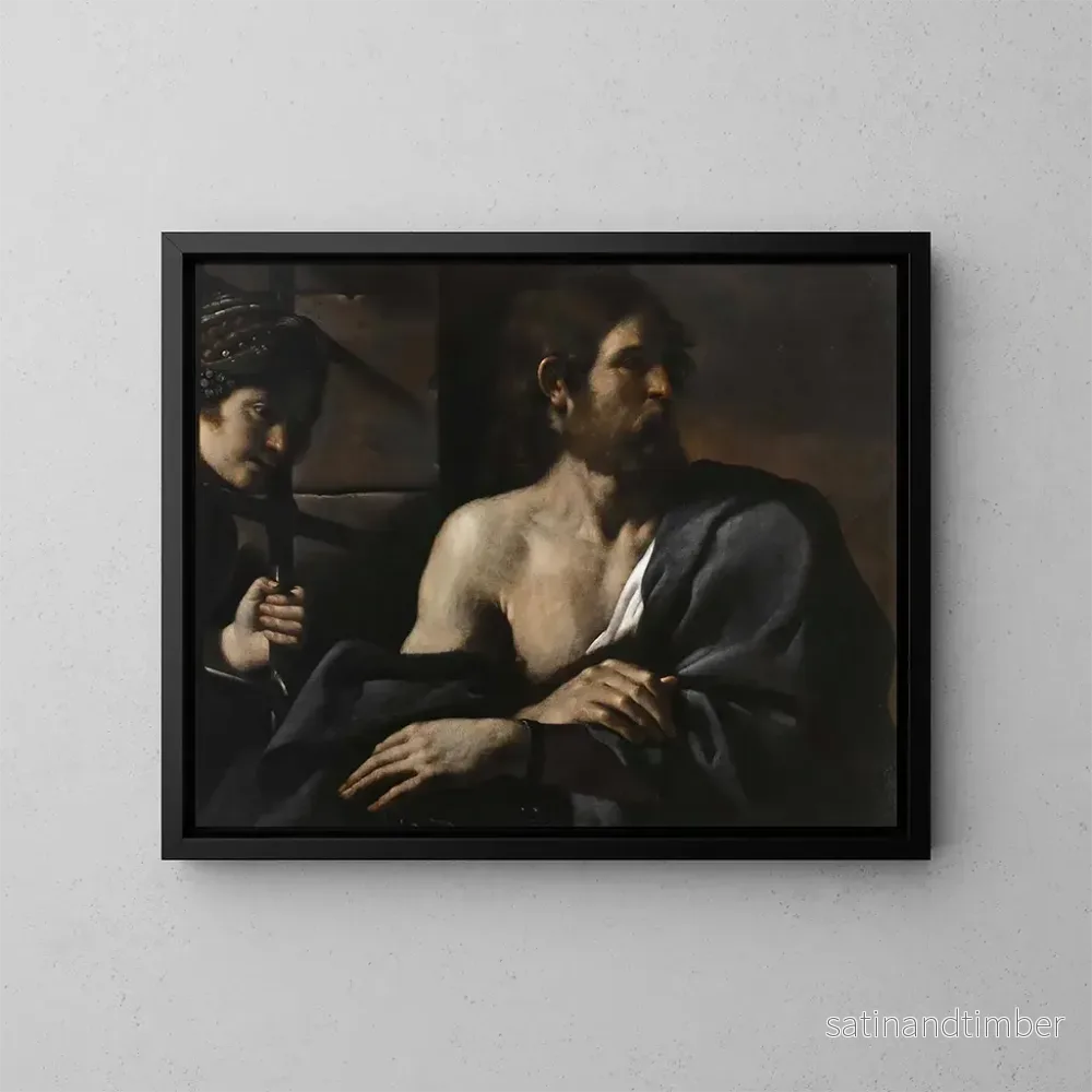 Reproduktion av målningen av Saint Jean-Baptiste i fängelse besökt av Salomé - Guercino