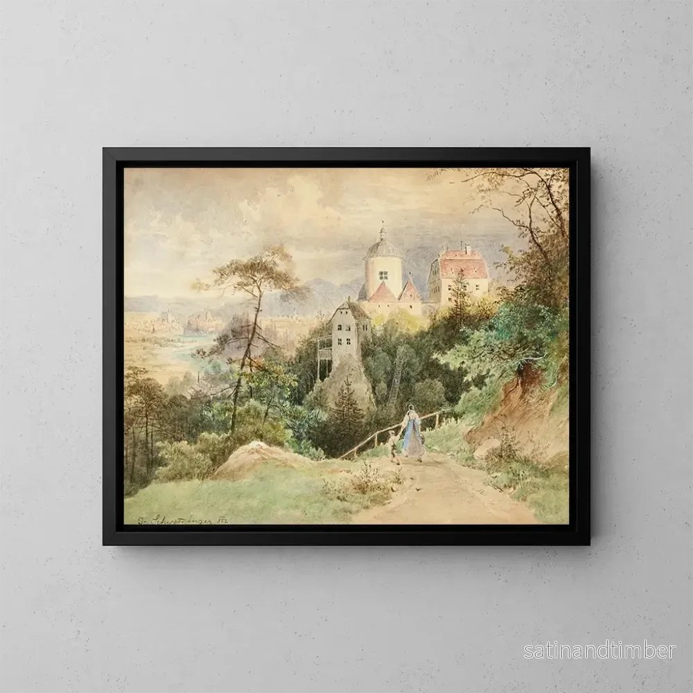 Reproduktion av målningen Vue de l'église et du presbytère de Christkindl près de Steyr en Haute-Autriche - Josef Schwemminger