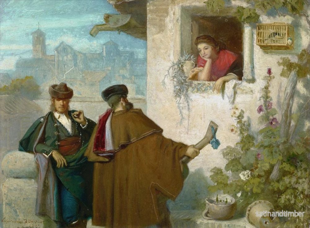 Reproduktion av målningen La cour de Pelando la pava - Valeriano Domínguez Bécquer - Bild 2