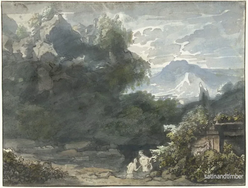 Reproduktion av målningen Fiskare nära ett antikt monument i ett bergslandskap - Jacob van Liender - Bild 2