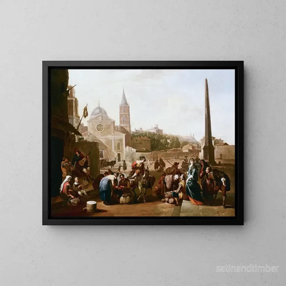 Reproduktion av målningen La Piazza del Popolo i Rom - Johannes Lingelbach