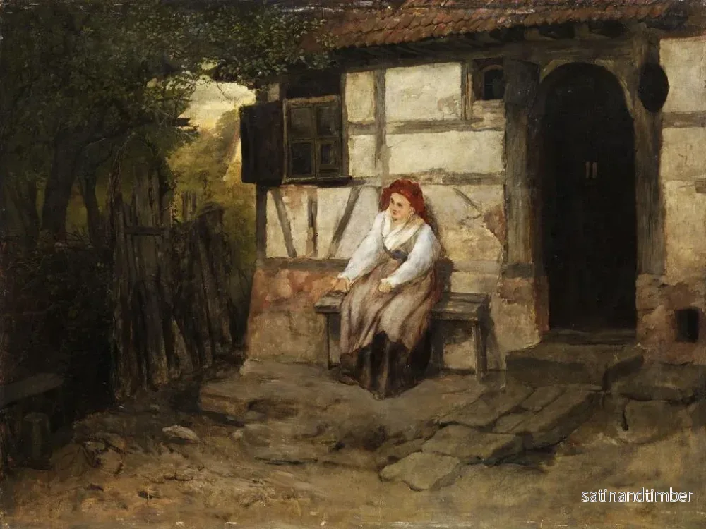 Reproduktion av målningen av bondflicka sittande framför huset - Johann Sperl - Bild 2