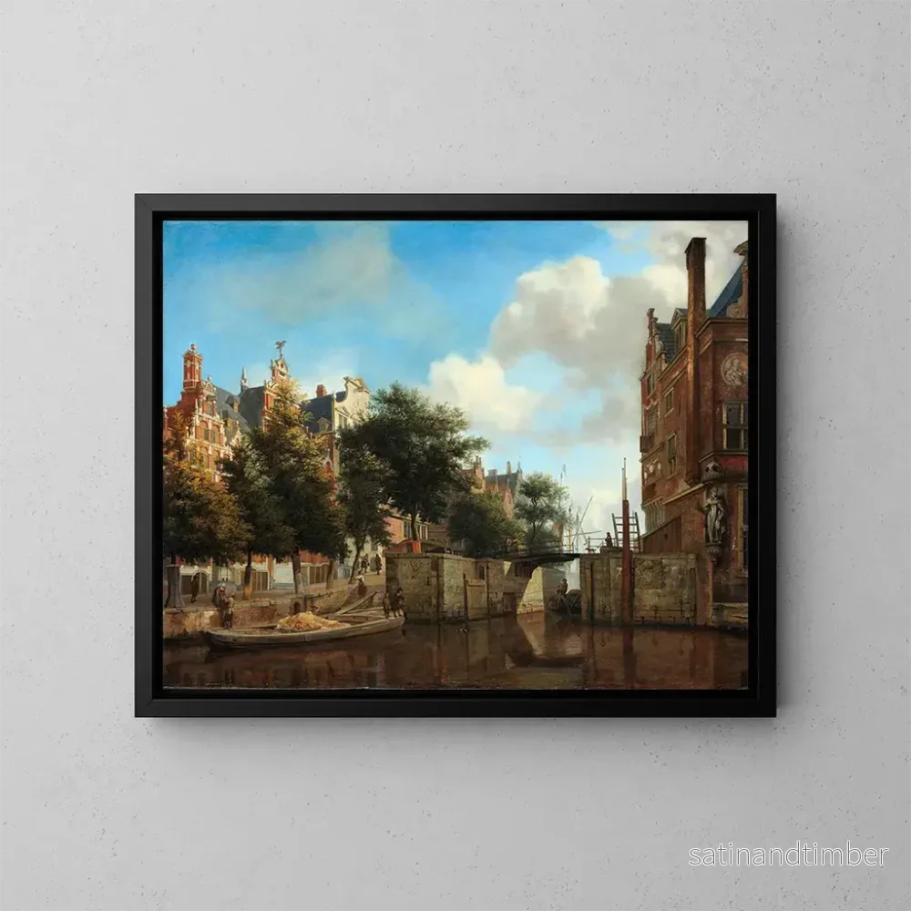 Reproduktion av målningen Vue d’Amsterdam med hus på Herengracht och den gamla Haarlemmersluis – Jan van der Heyden Reproduktion av målningen Vue d’Amsterdam med hus på Herengracht och den gamla Haarlemmersluis – Jan van der Heyden
