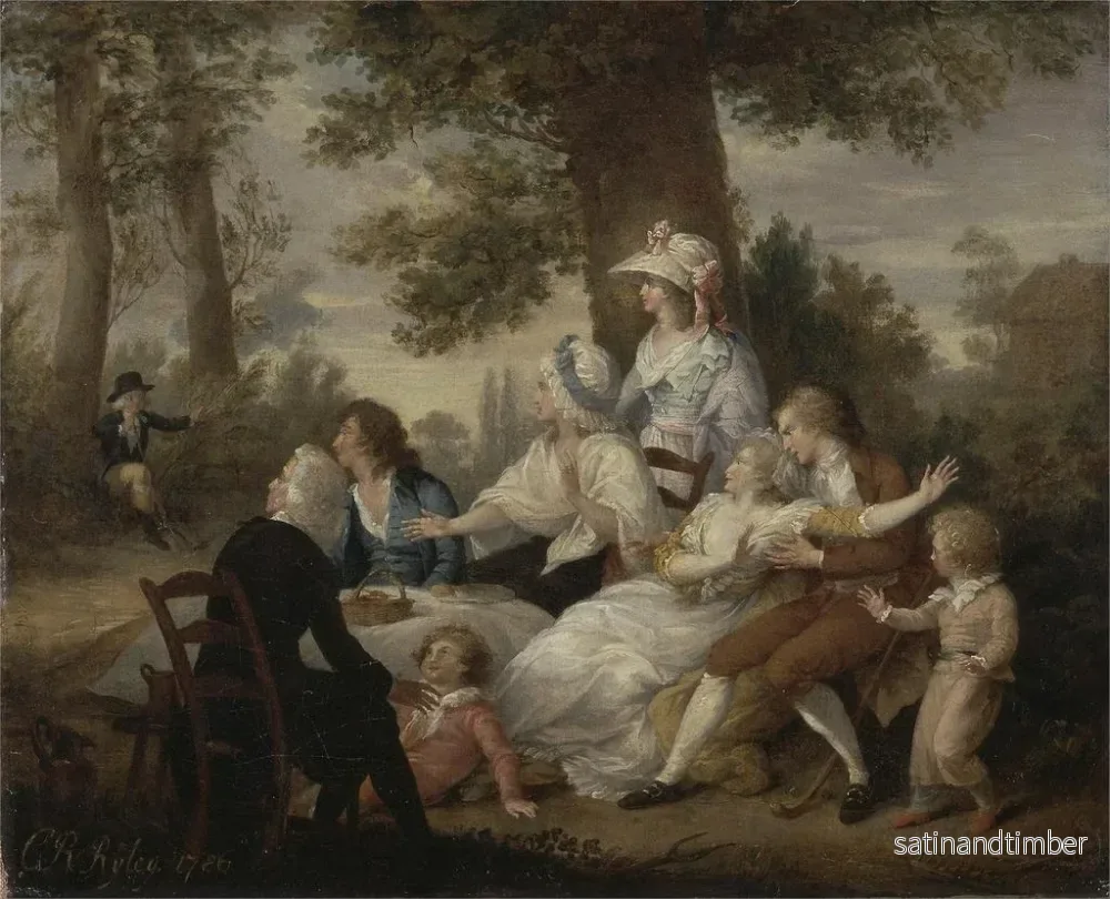 Reproduktion av målningen Le vicaire de Wakefield, vol. I, chap. VIII: Dîner dans les champs de foin, surpris par M. Thornhill - Charles Reuben Ryley - Bild 2