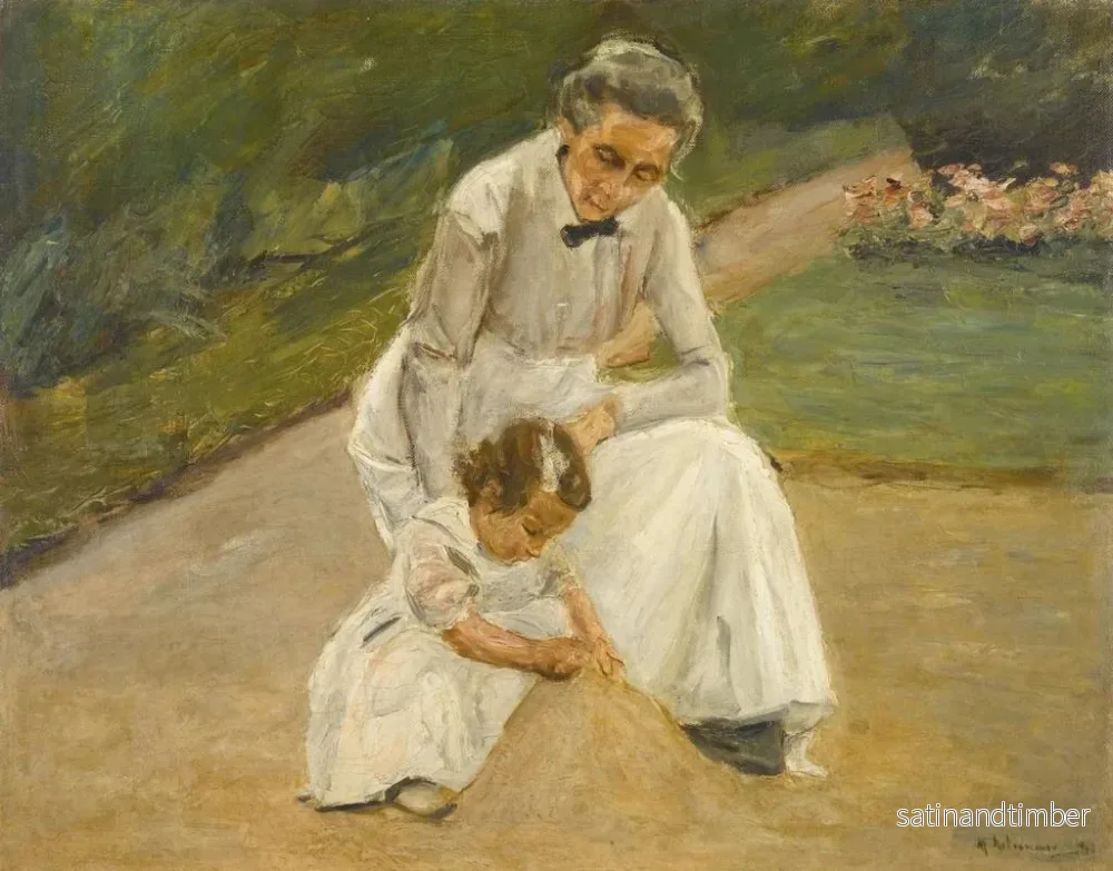 Reproduktion av målningen La petite-fille de l'artiste et sa nourrice jouant dans le jardin - Max Liebermann - Bild 2