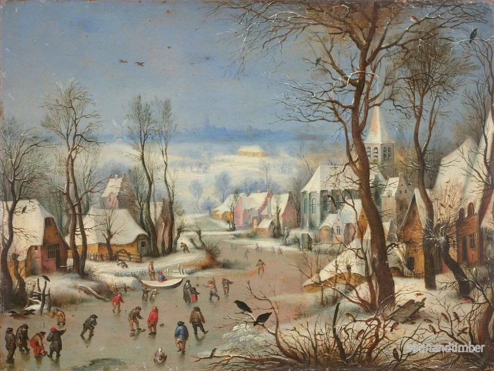 Reproduktion av målningen Landskapsmålning med vintermotiv med fågelholk efter Pieter Brueghel - Joseph van Bredael - Bild 2