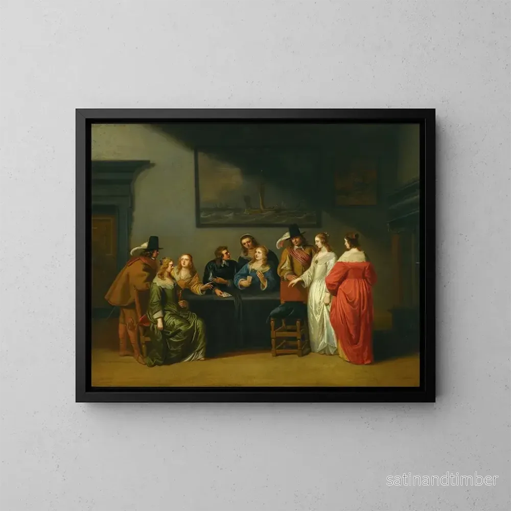 Reproduktion av målningen Inomhusmålning med figurer som spelar kort – Christoffel Jacobsz van der Laemen Reproduktion av målningen Inomhusmålning med figurer som spelar kort – Christoffel Jacobsz van der Laemen