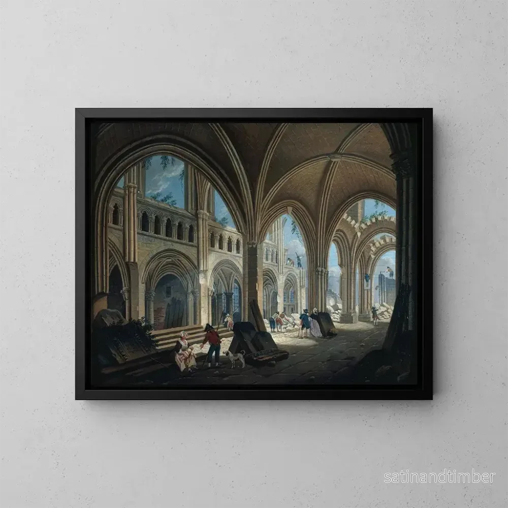 Reproduktion av målningen av rivningen av Saint-Jean-en-Grève-kyrkan 1800 - Pierre-Antoine Demachy