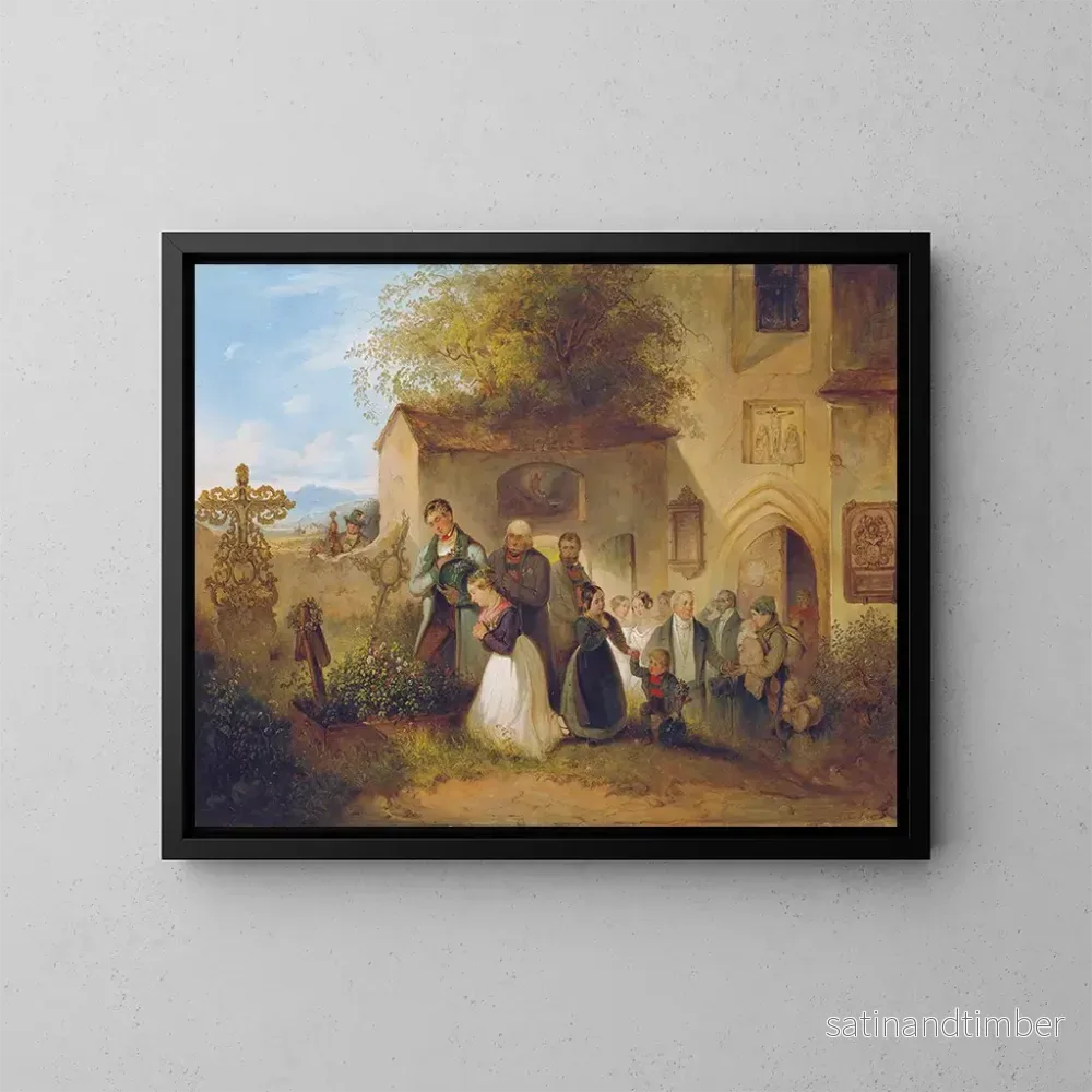 Reproduktion av målningen På gravplatsen, fästmön - Friedrich Johann Treml