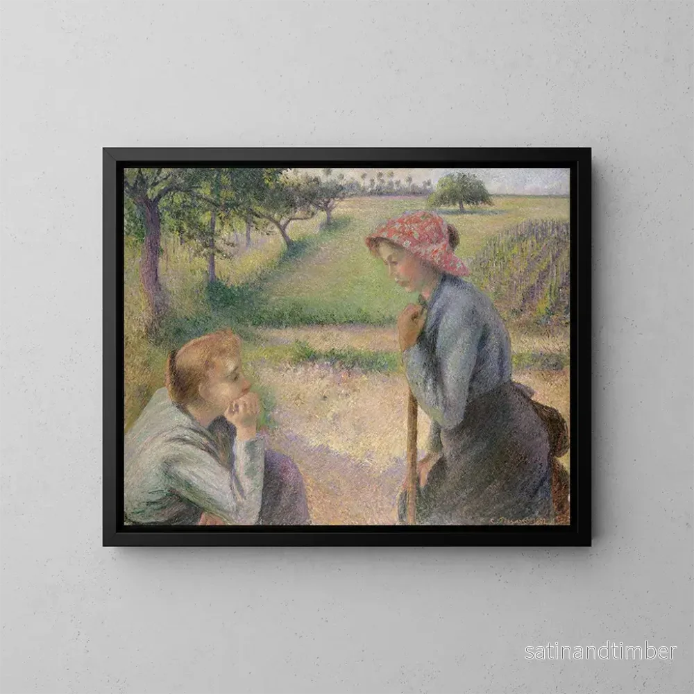 Reproduktion av målningen av två unga bondkvinnor - Camille Pissarro