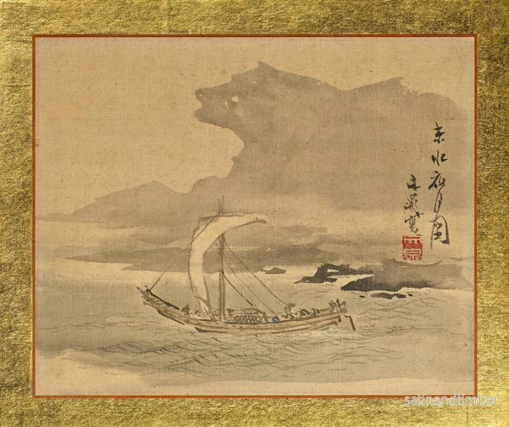 Reproduktion av målningen av maritimt landskap i Kyoto under nattmånen - Tani Bunchō - Bild 2