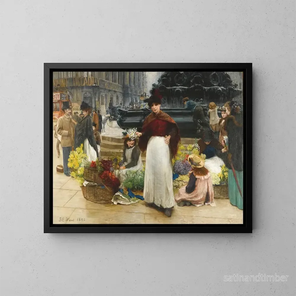 Reproduktion av målningen Flickor med blommor vid Piccadilly Circus - Benjamin Evans Ward