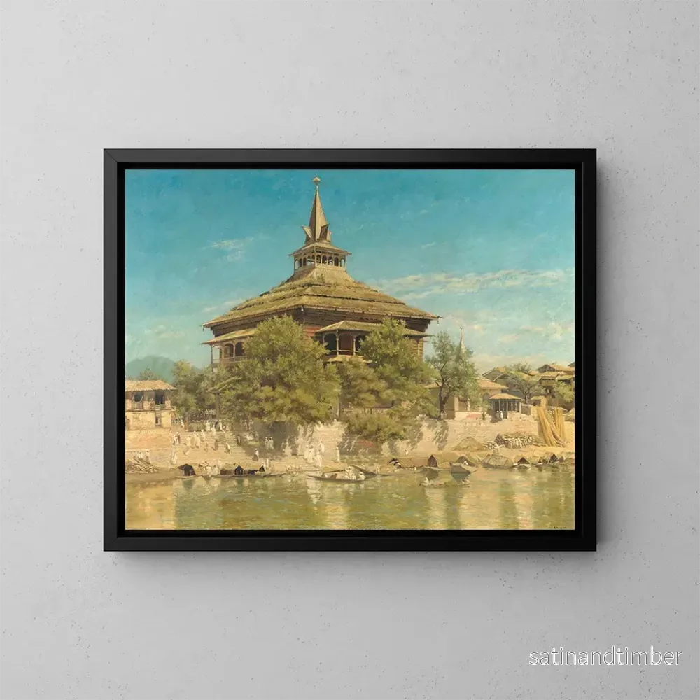 Reproduktion av målningen av moskén Shah Hamadân i Srinagar, Kashmir - Frederick William John Shore