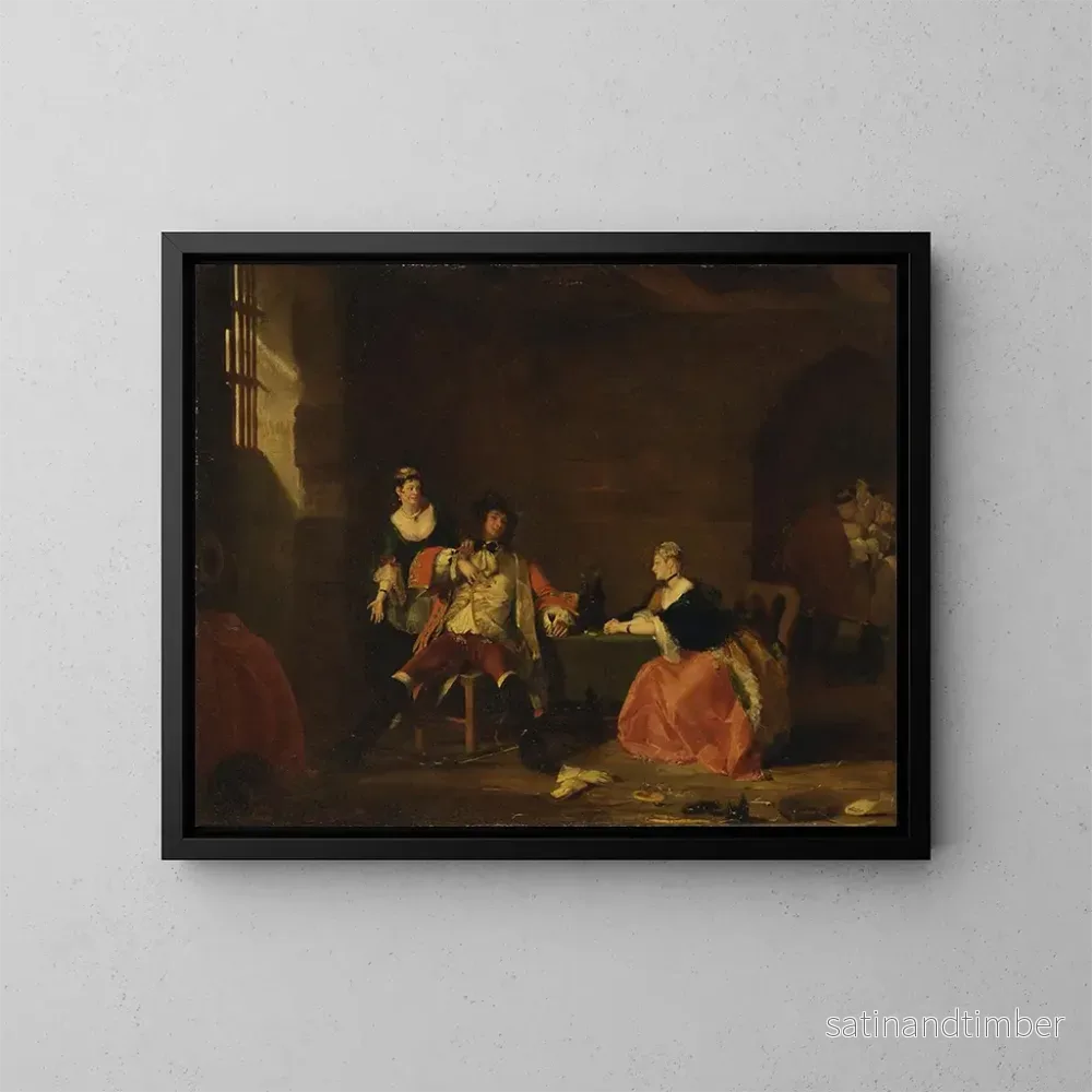 Reproduktion av målningen Le Capitaine Macheath reprimanded av Polly och Lucy i L'Opéra des gueux - Gilbert Stuart Newton