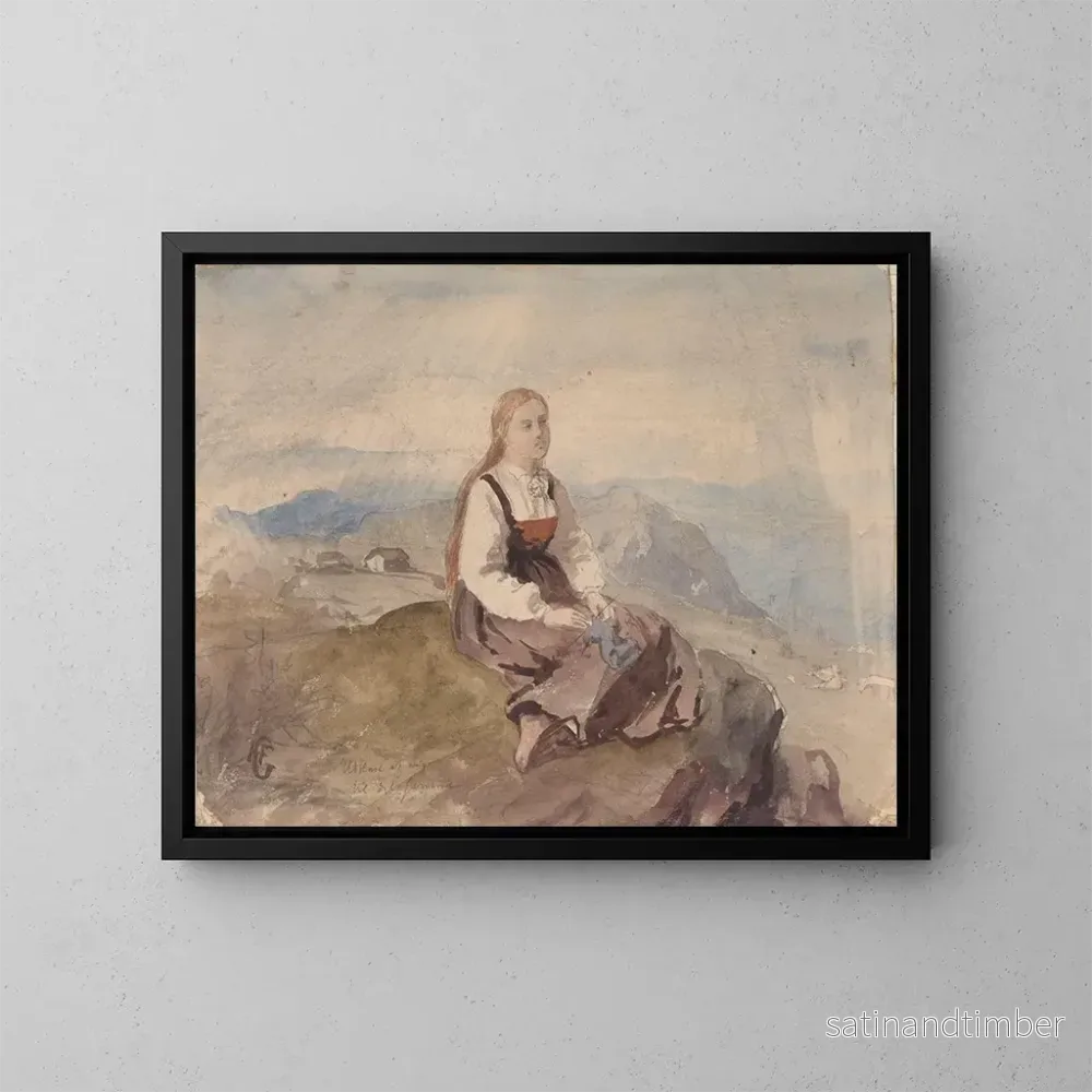 Reproduktion av målningen Flicka i ett bergslandskap - Hans Gude