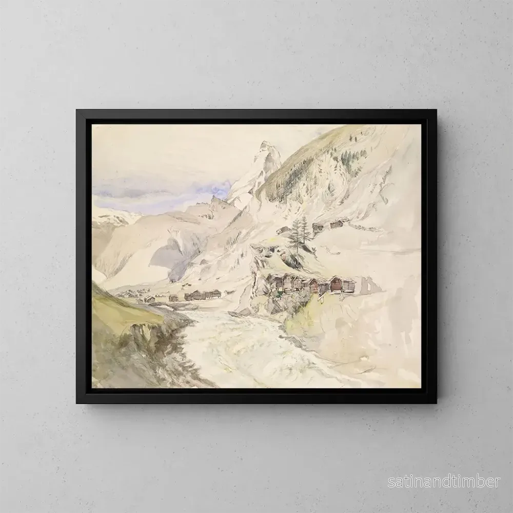 Reproduktion av målningen En alpinsk dal med Matterhorn i fjärran - John Ruskin