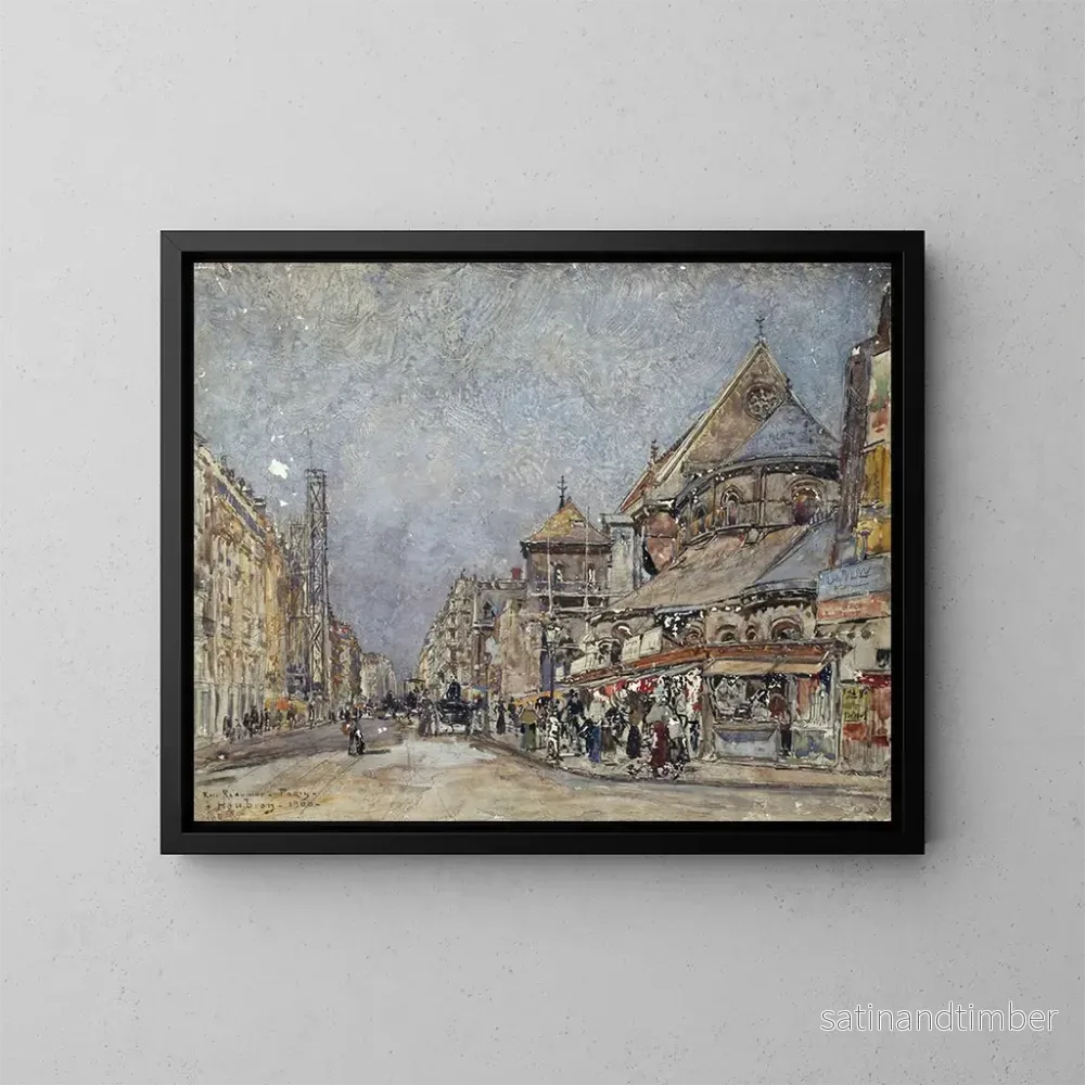 Reproduktion av målningen La rue Raumer och kyrkans ände av Saint-Martin-des-Champs - Frédéric Houbron
