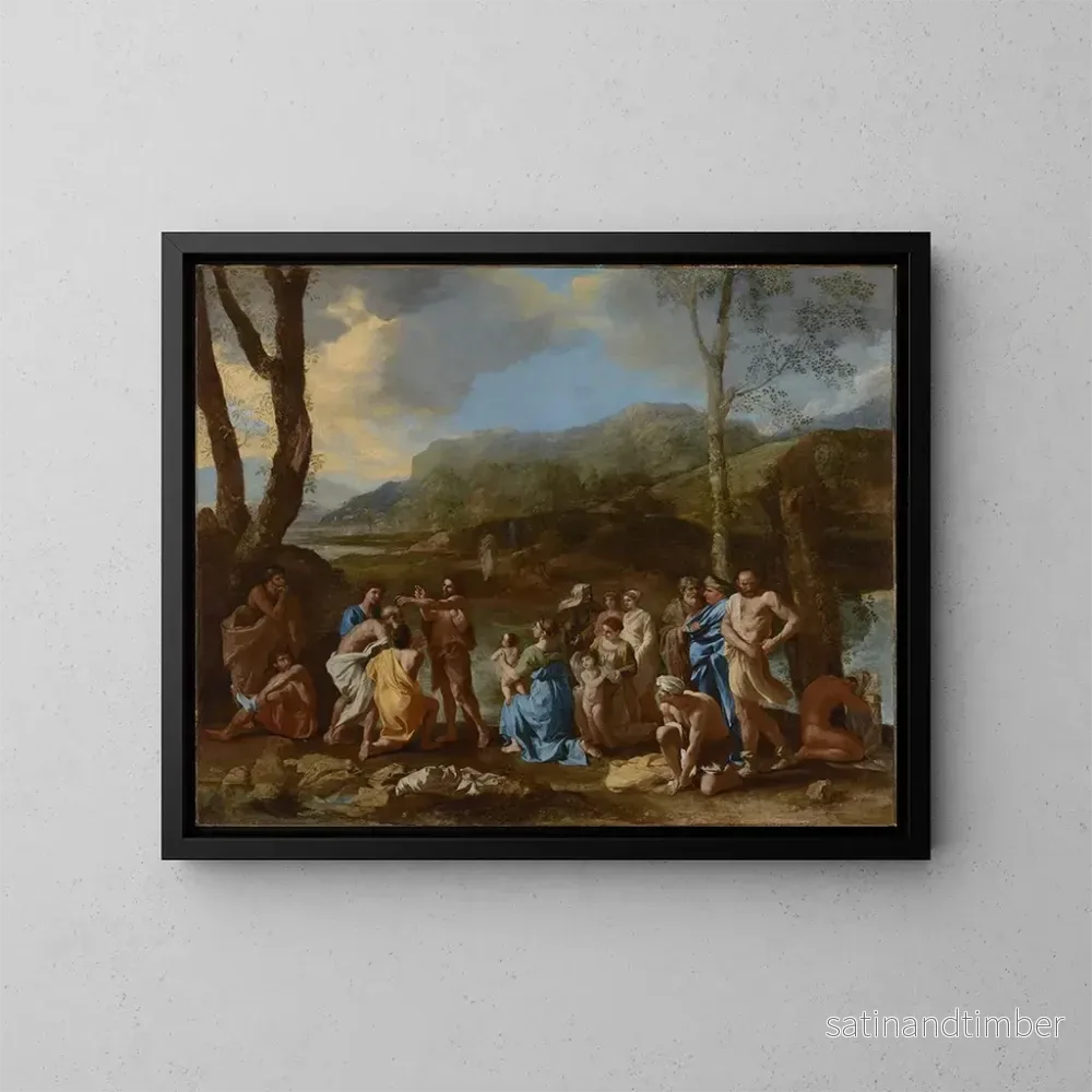 Reproduktion av målningen Saint Jean Baptiste dans le fleuve Jourdain - Nicolas Poussin