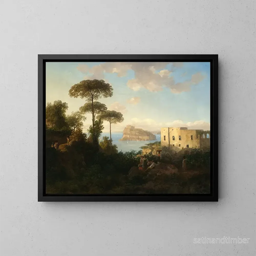 Reproduktion av målningen Landskap med figurer och arkitektur, vy över Ischia, Italien – Thomas Ender Reproduktion av målningen Landskap med figurer och arkitektur, vy över Ischia, Italien – Thomas Ender