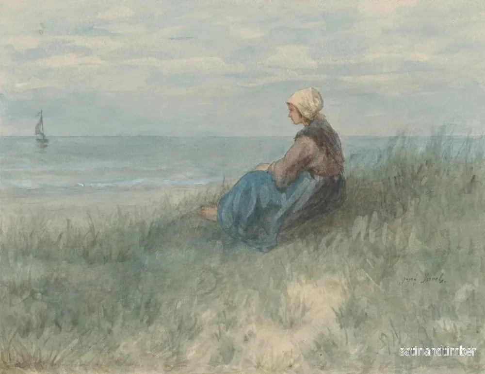 Reproduktion av målningen En kvinna sittande på en sanddyn som tittar på havet - Jozef Israëls - Bild 2