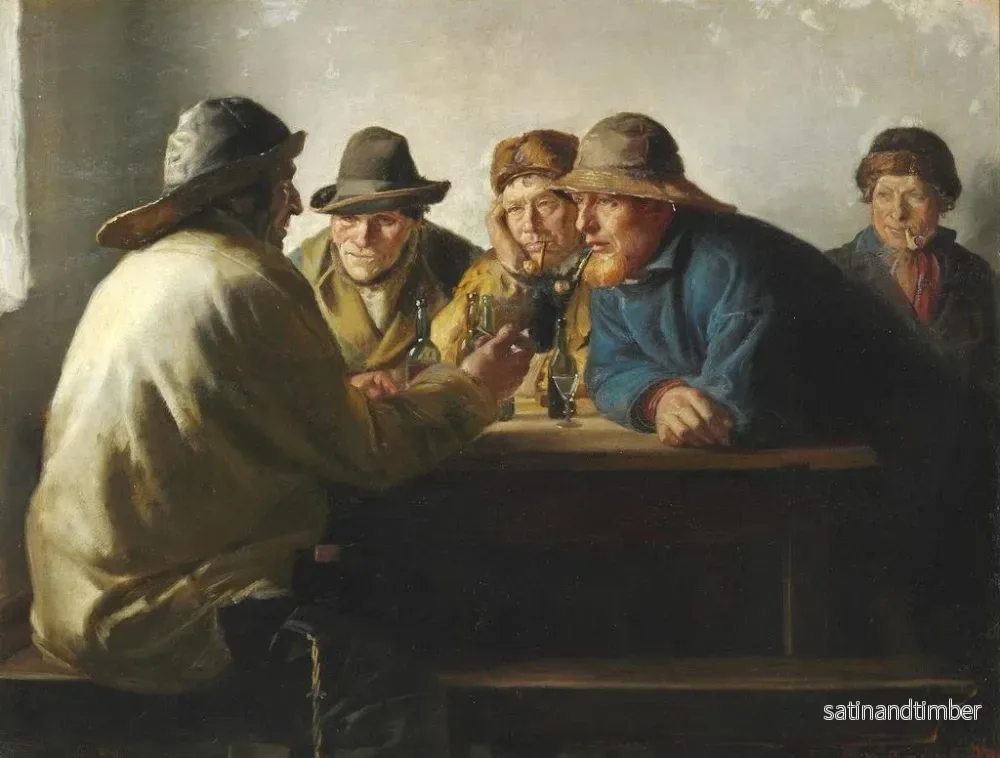 Reproduktion av målningen av fiskare runt ett bord som dricker ett glas efter jobbet - Michael Ancher - Bild 2