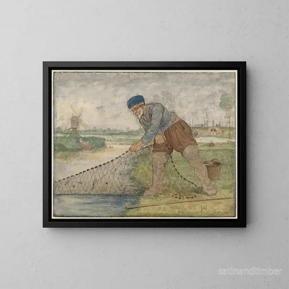 Reproduktion av målningen En fiskare som drar i sitt nät - Hendrick Avercamp
