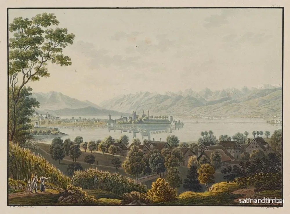 Reproduktion av målningen Vue de Rapperswil vers Lachen, lac de Zurich - David Alois Schmid - Bild 2