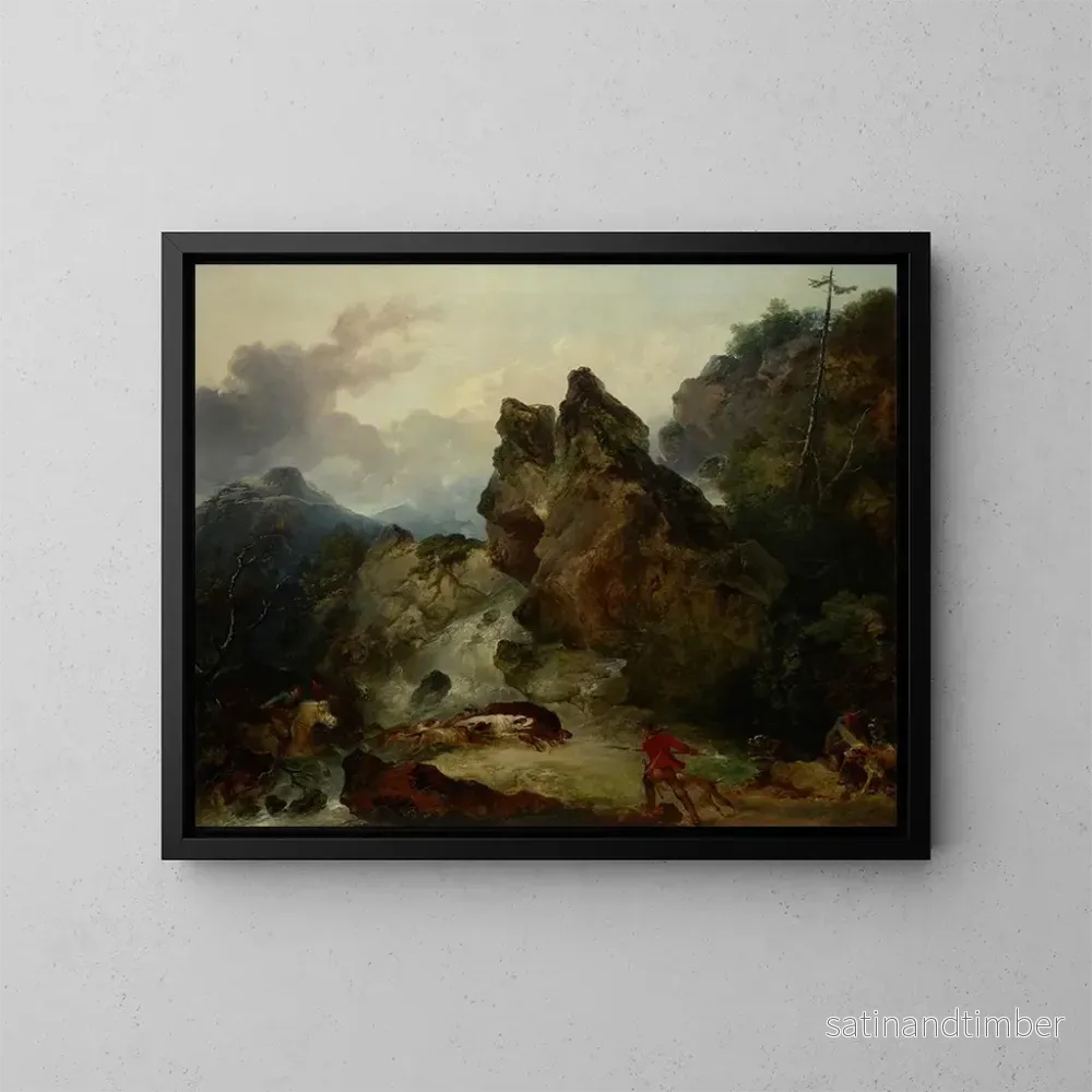 Reproduktion av målningen Landskapsbild med jakt på vildsvin - Philip James de Loutherbourg