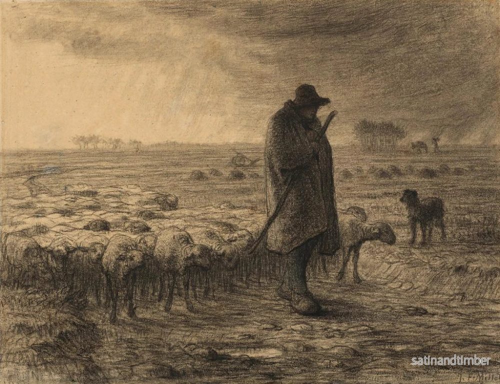 Reproduktion av målningen Le Berger rentrant avec son troupeau - Jean-François Millet - Bild 2